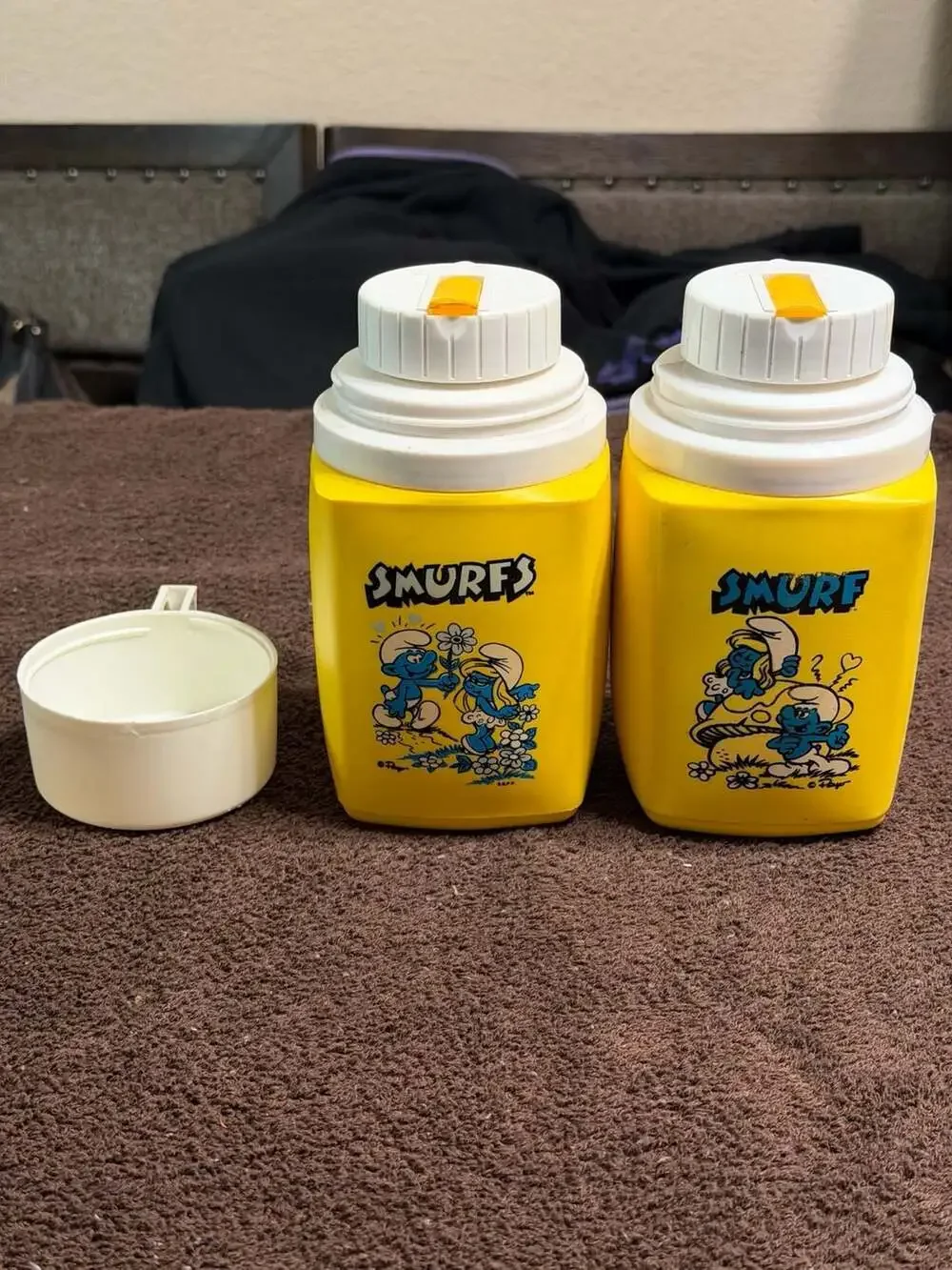 Set of 2 Vintage 1980s The Smurfs Plastic Thermos Bottles King-Seeley